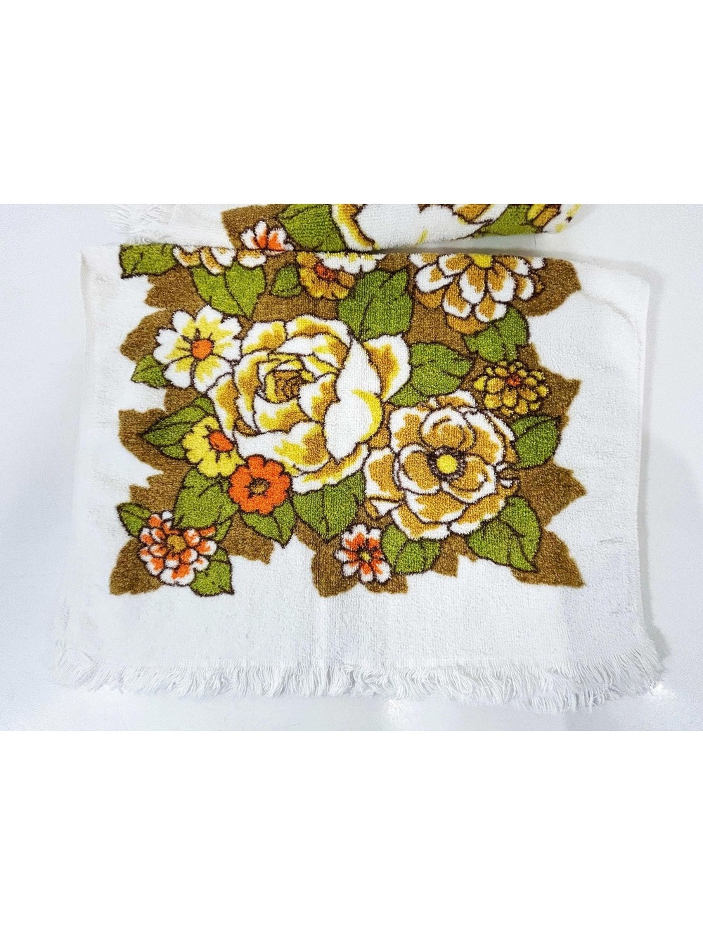 70s Fieldcrest Towel Set Yellow Floral Cotton Bathroom Decor